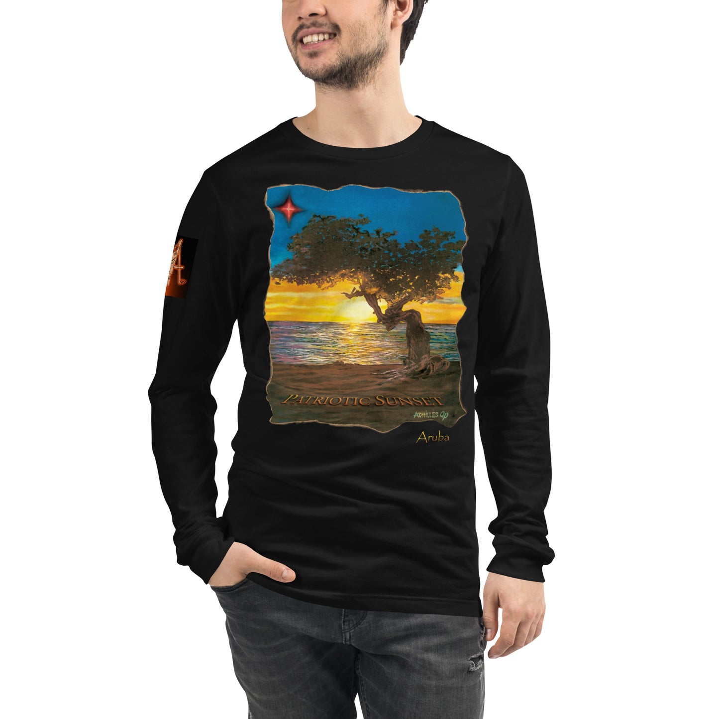 Aruba Patriotic Sunset Unisex Long Sleeve Tee by Armed For Art™
